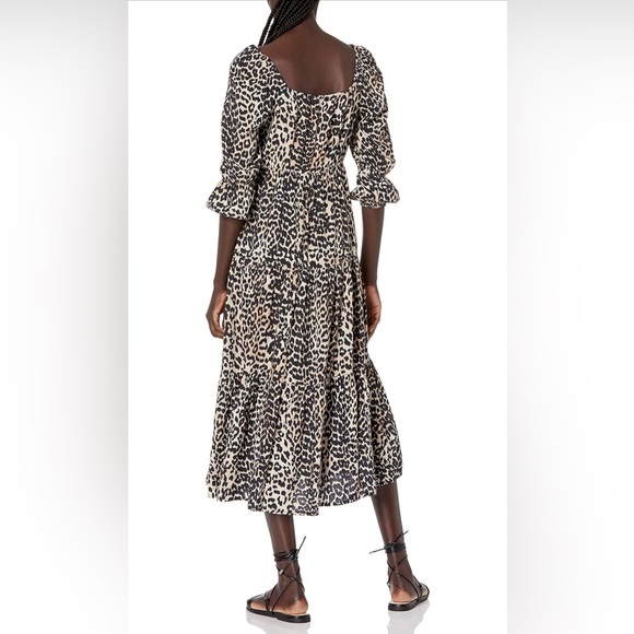Small The Drop Keyla Puff-Sleeve Square-Neck Tiered Midi Dress in Leopard Print - Picture 3 of 9
